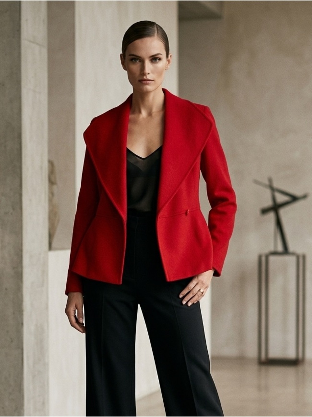 Vintage 90s Red 100% Wool Wrap Jacket M | Alexandra Bartlett